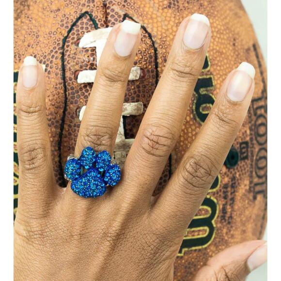 Blue Paw Silver Stretch Ring - Picture 1 of 2